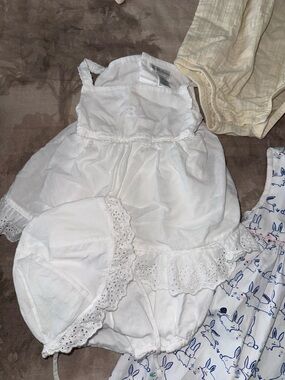 Polo by Ralph Lauren White Eyelet Cotton Baby Dress & Bonnet